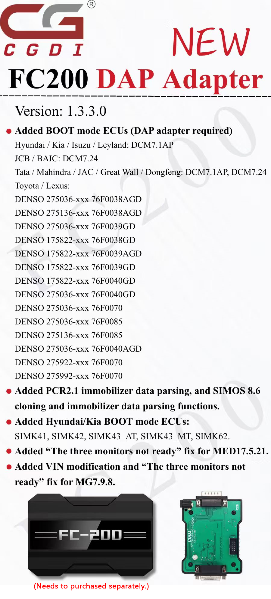 CG FC200 DAP Adapter for Delphi and Toyota Denso