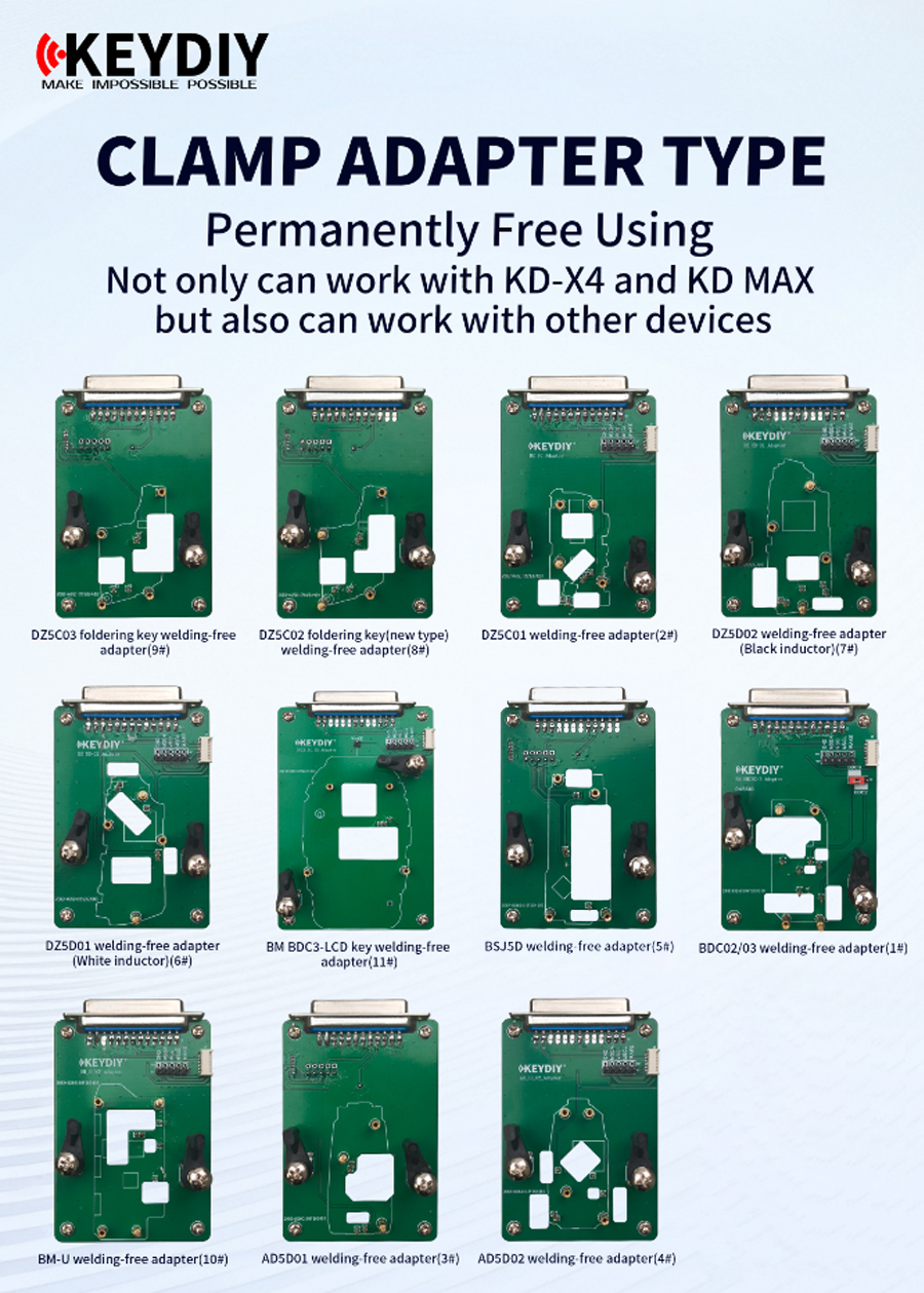 KEYDIY Clamp Adapter Type 11 Pieces of Adapter Boards Work with KD-X4, KD MAX and Other Devices Support Permanent Free Use