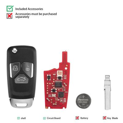XHORSE XNAU21EN Audi Style 3 Buttons Second Generation Universal Remote Key 5pcs/lot