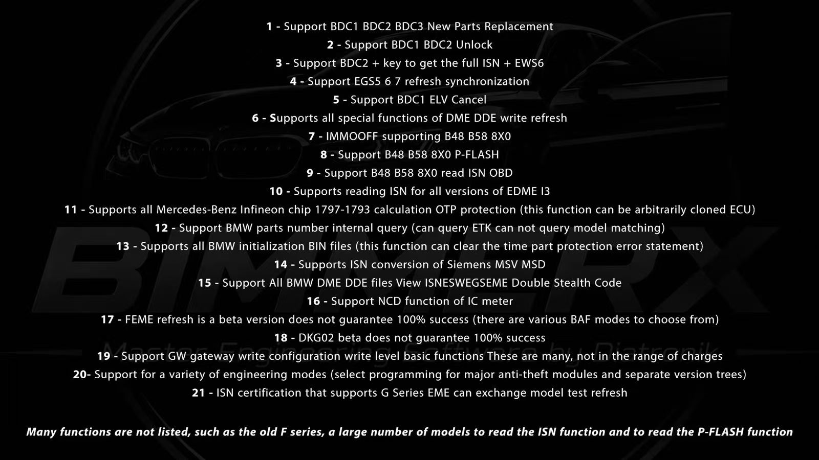 Diatronik BimmerX for BMW Engineering Software Supported Functions
