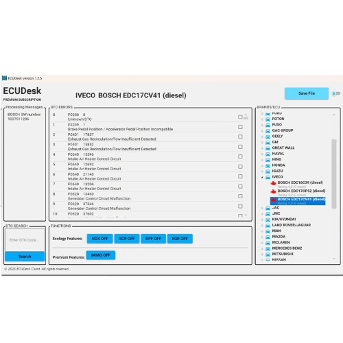 2025 Новое многофункциональное программное обеспечение V1.5.1.0 ECUDesk для EGR DPF SCR (AdBlue) NOx CAT SAP EVAP Flaps DTC OFF